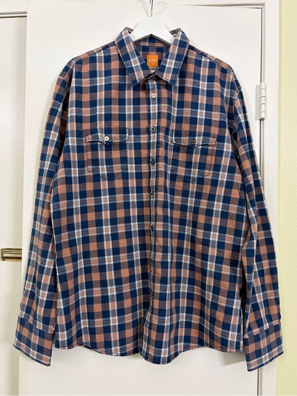 BOSS Orange Hugo Boss Men’s XXL Slim Fit Plaid Button Up Workwear Utility Shirt